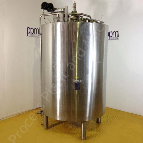 ~2,250 Ltr Stainless Steel Jacketed Tank with Top-Mounted Full-Sweep Mixer